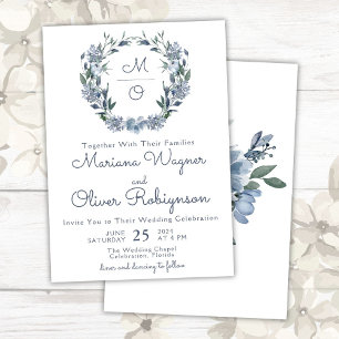 Convite Dusty Blue Romantic Floral Wreath Weds