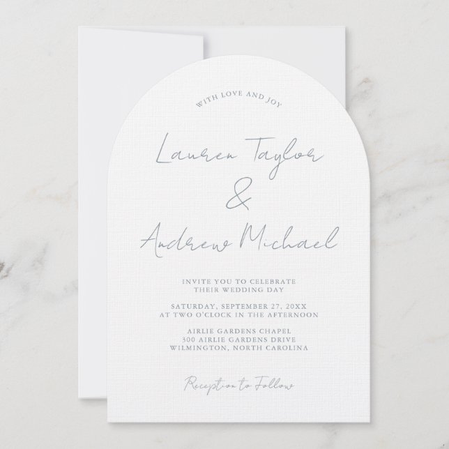 Convite Dusty Blue Romantic Modern Arch Wedding Invitation (Frente)