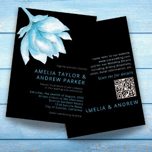 Convite Dusty Blue Rosa Modern Watercolor Casamento Floral