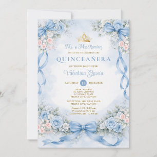 Convite Dusty Blue Rosa Quinceañera Aniversário Princesa X