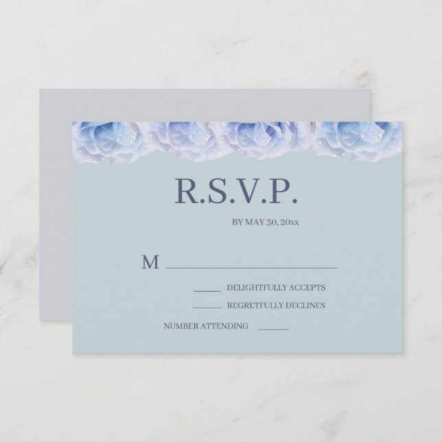 Convite Dusty Blue Rosa Sage Elegant Floral Weding RSVP (Frente/Verso)
