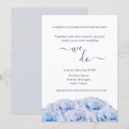 Convite Dusty Blue Rosa White Floral Elegante Fazemos Casa