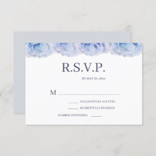 Convite Dusty Blue Rosas Brancos Elegante Floral RSVP