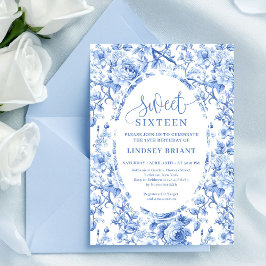 Convite Dusty Blue Roses Digital Sweet 16 Invitation