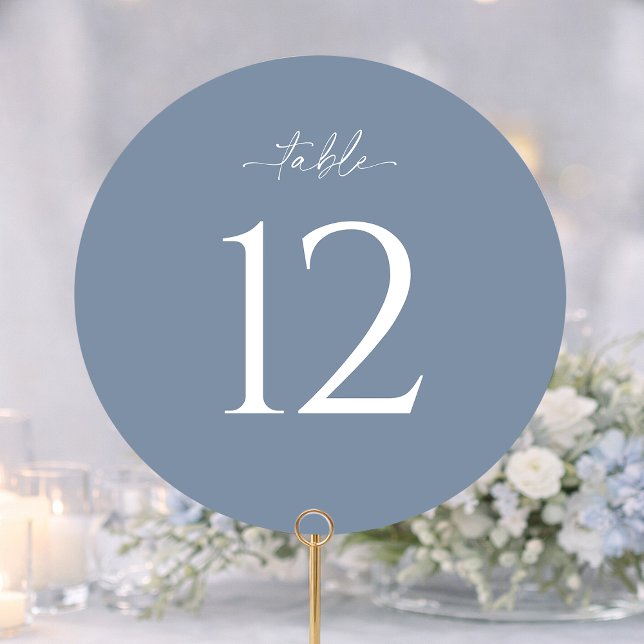 Convite Dusty Blue Round Wedding Table Number (Criador carregado)