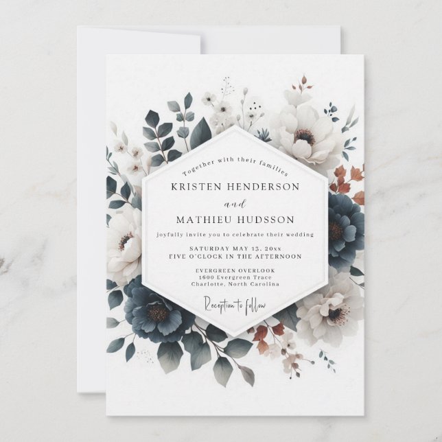 Convite Dusty Blue Russet Flora Wedding (Frente)