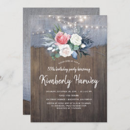 Convite Dusty Blue Rustic Country Floral Birthday