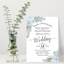 Convite Dusty Blue Rustic White Watercolor Casamento Flora