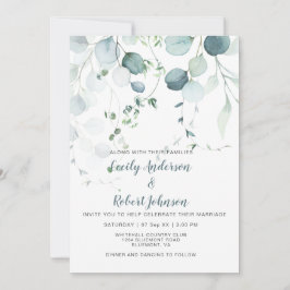 Convite Dusty Blue & Sage Green Eucalipto em Branco