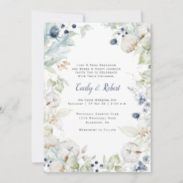 Convite Dusty Blue Sage Green Floral Weding w/Menu