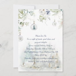 Convite Dusty Blue, Sage Green Greenery Festa de Natal
