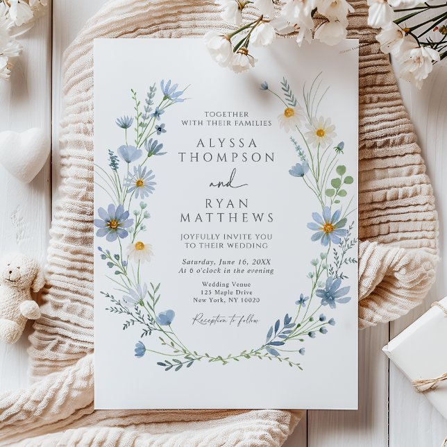 Convite Dusty Blue Sage Green Wildflower Floral Wedding (Criador carregado)