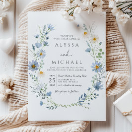 Convite Dusty Blue Sage Green Wildflower Floral Wedding