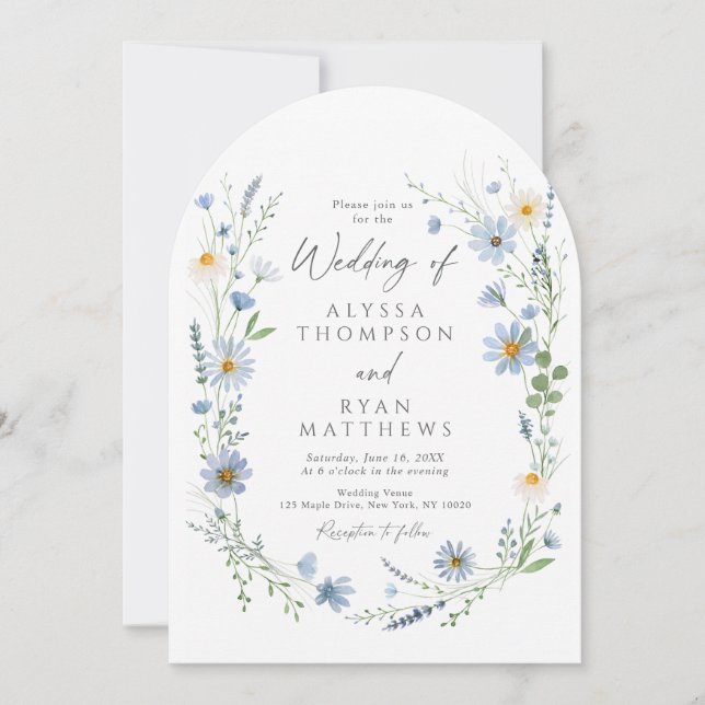 Convite Dusty Blue Sage Wildflower Floral Wedding (Frente)