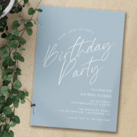 Dusty Blue Script | Moderno Simples Aniversário De