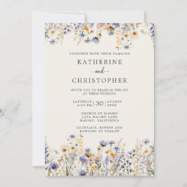 Convite Dusty Blue Selvagens Orçamento Casamento de marfim