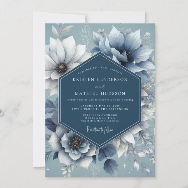 Convite Dusty Blue Serene Anemone Wedding (Frente)