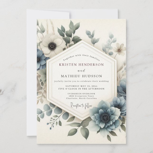 Convite Dusty Blue Serene Bloom Wedding (Frente)