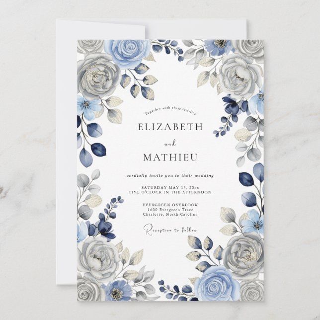 Convite Dusty Blue Serene Winter Wedding (Frente)