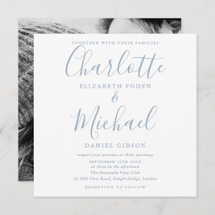 Convite Dusty Blue Signature Photo Square Wedding