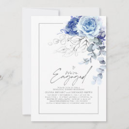 Convite Dusty Blue Silver Floral Engagement Party Photo
