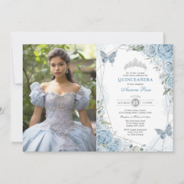 Convite Dusty Blue Silver Quinceañera Butterfly Foto