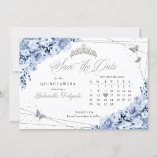 Convite Dusty Blue & Silver Quinceañera Salve A Data