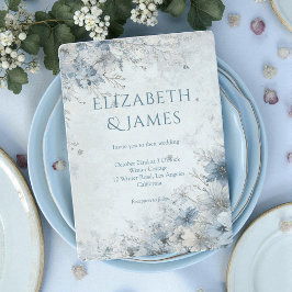 Convite Dusty Blue Silver Rosa Winter Floral Weding