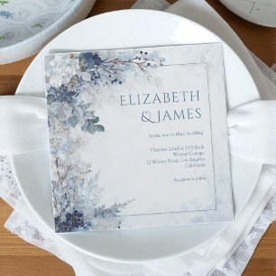 Convite Dusty Blue Silver Rosa Winter Floral Weding