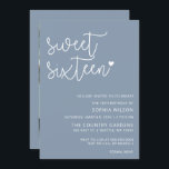 Convite Dusty Blue Simple Script Sweet 16 Foto de aniversá<br><div class="desc">Simples Script Minimalista Dusty Blue Foto 16 Docinho</div>
