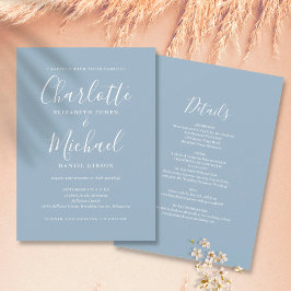 Convite Dusty Blue Simple Tudo Em Um Casamento Chic Script