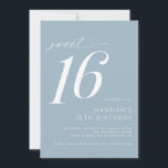 Convite Dusty Blue | Simples Festa de aniversário Moderna<br><div class="desc">Dezesseis convites modernos com acentos de script. Simples,  casual e bonito. Cor azul-claro mudada com fonte branca.</div>