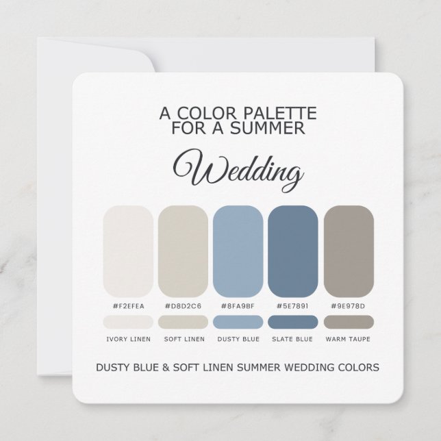 Convite Dusty Blue Soft Linen Summer Wedding Palette Card (Frente)