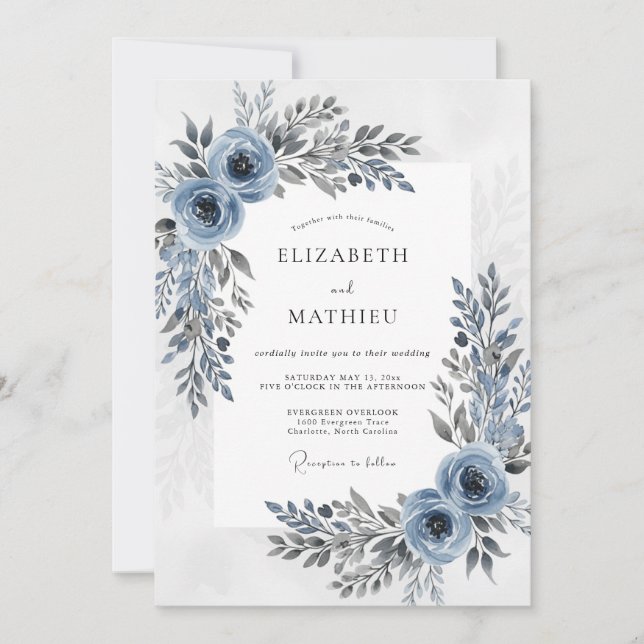 Convite Dusty Blue Sophisticated Winter Wedding (Frente)