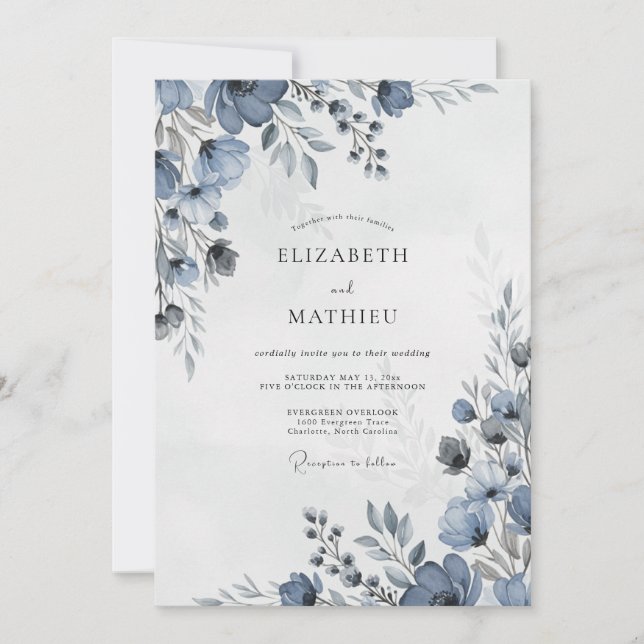 Convite Dusty Blue Stately Winter Wedding (Frente)
