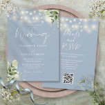 Convite Dusty Blue String Lights Floral Código QR Casament<br><div class="desc">Este elegante convite de casamento azul empoeirado,  com luzes de cordas bonito e verde floral,  pode ser personalizado com suas informações em tipografia quic com os detalhes do seu website de casamento e seu código QR no verso. Projetado por Thisnotme©</div>