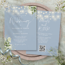 Convite Dusty Blue String Lights Floral Código QR Casament