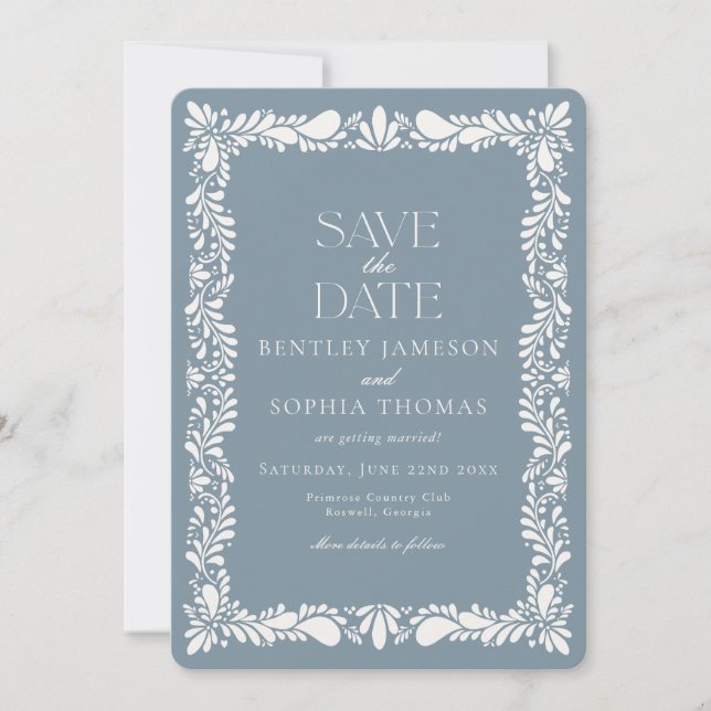 Convite Dusty Blue Talavera Azulejo Fiesta Salve a Data (Frente)