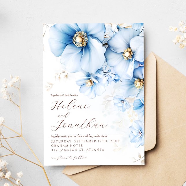 Convite Dusty Blue Terracotta Floral Elegante Casamento (Dusty Blue Terracotta Floral Elegant Wedding Invitation)