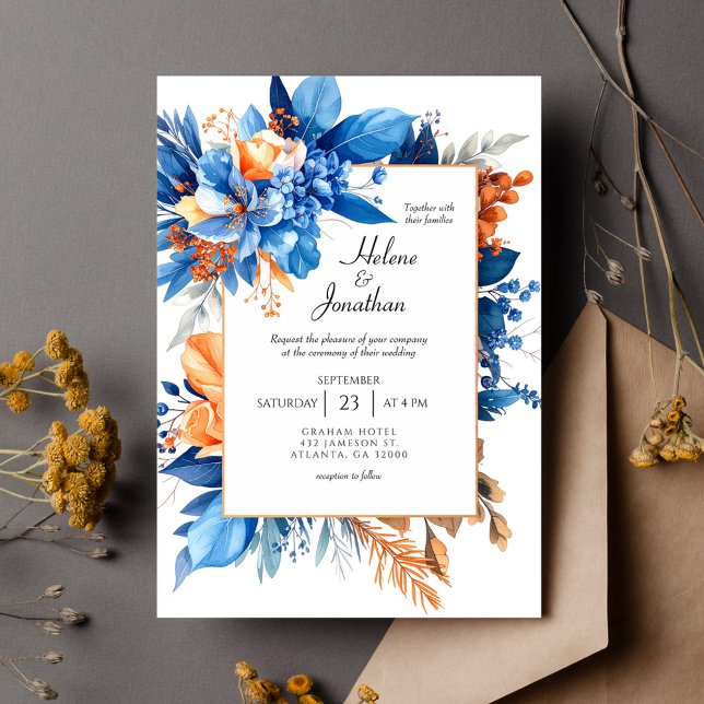 Convite Dusty Blue Terracotta Rust Boho Elegant Wedding (Dusty Blue Terracotta Rust Boho Elegant Wedding Invitation)