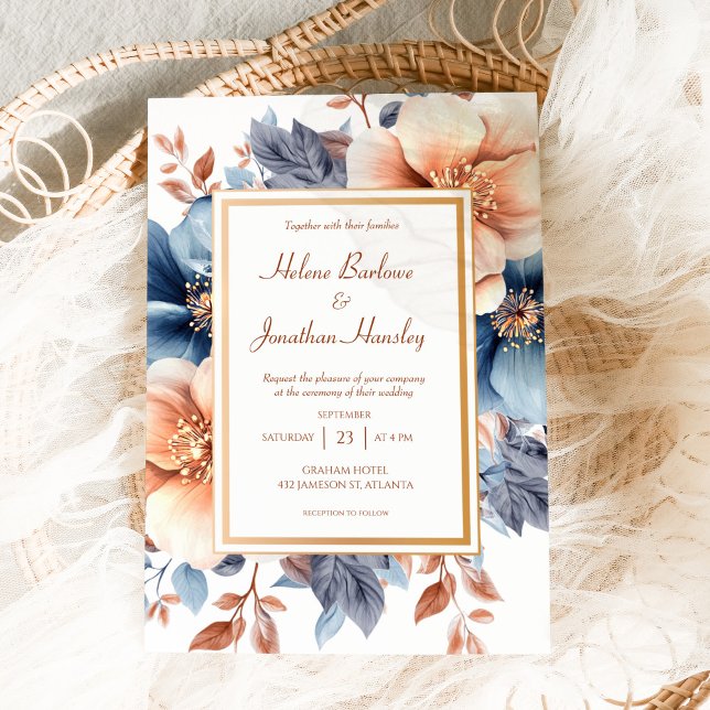 Convite Dusty Blue Terracotta Watercolor Casamento Elegant (Dusty Blue Terracotta Watercolor Elegant Wedding Invitation)