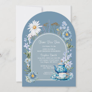 Convite Dusty Blue Time Para O Chá de fraldas Tea Boho