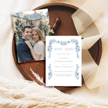 Dusty Blue Toile Chinoiserie Data de Salvamento