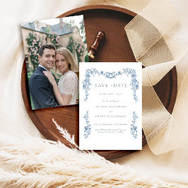 Convite Dusty Blue Toile Chinoiserie Data de Salvamento