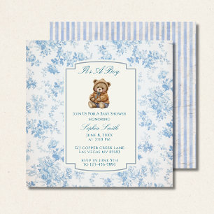 Convite Dusty Blue Toile Floral Vintage Praça do Urso de T