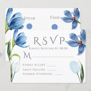 Convite Dusty Blue Tulip Watercolor Peony Casamento RSVP