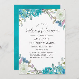 Convite Dusty Blue & Turquoise Floral Bridesmaids Luncheid
