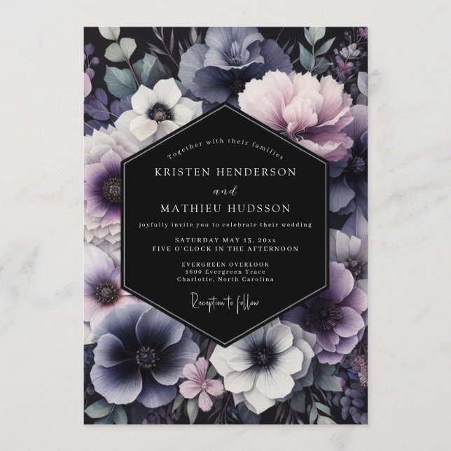 Convite Dusty Blue Twilight Bloom Wedding (Frente)