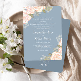Convite Dusty Blue Watercolor Casamento Floral
