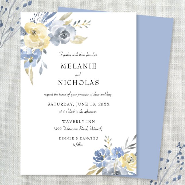 Convite Dusty Blue Watercolor Casamento Floral (Criador carregado)